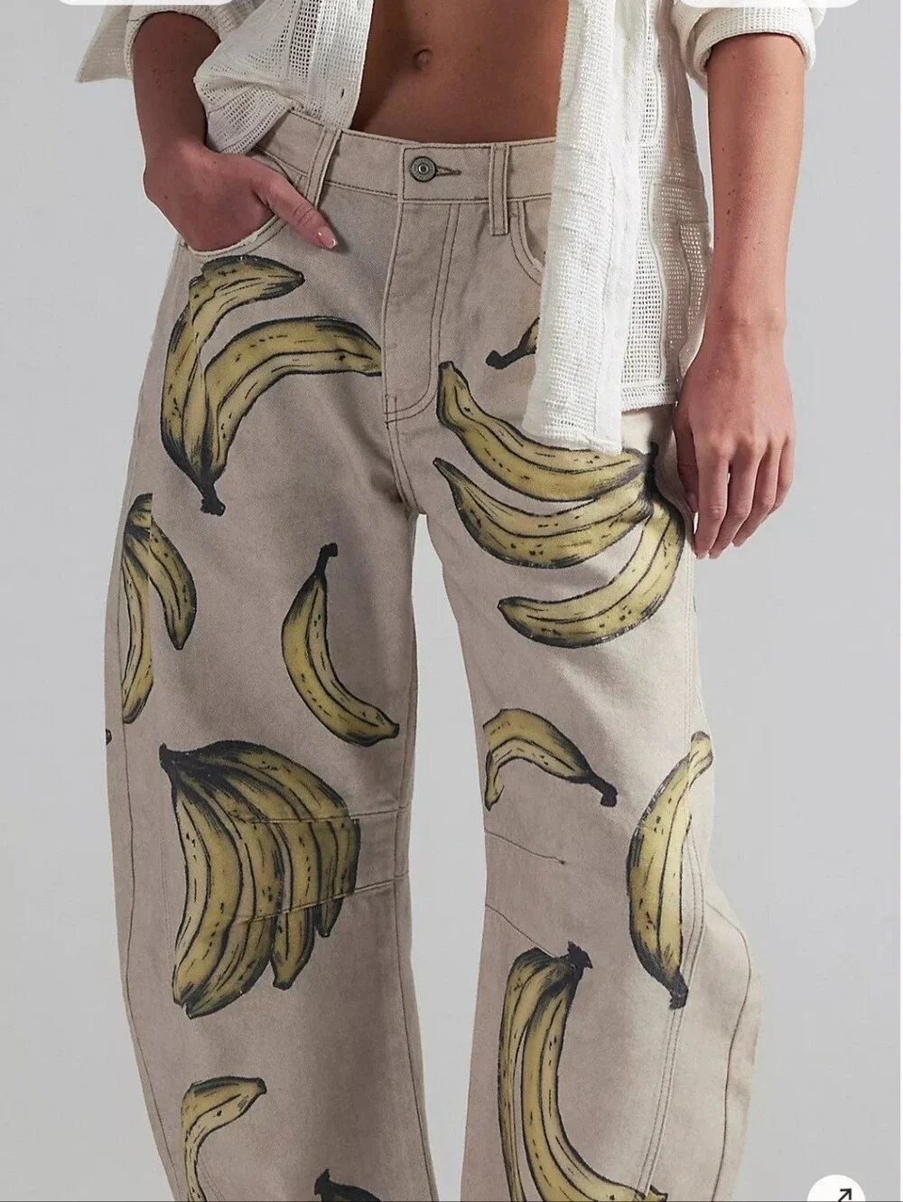 NWT We The Free Good Luck Printed Barrel Jeans in Go Bananas - Picture 3 of 16